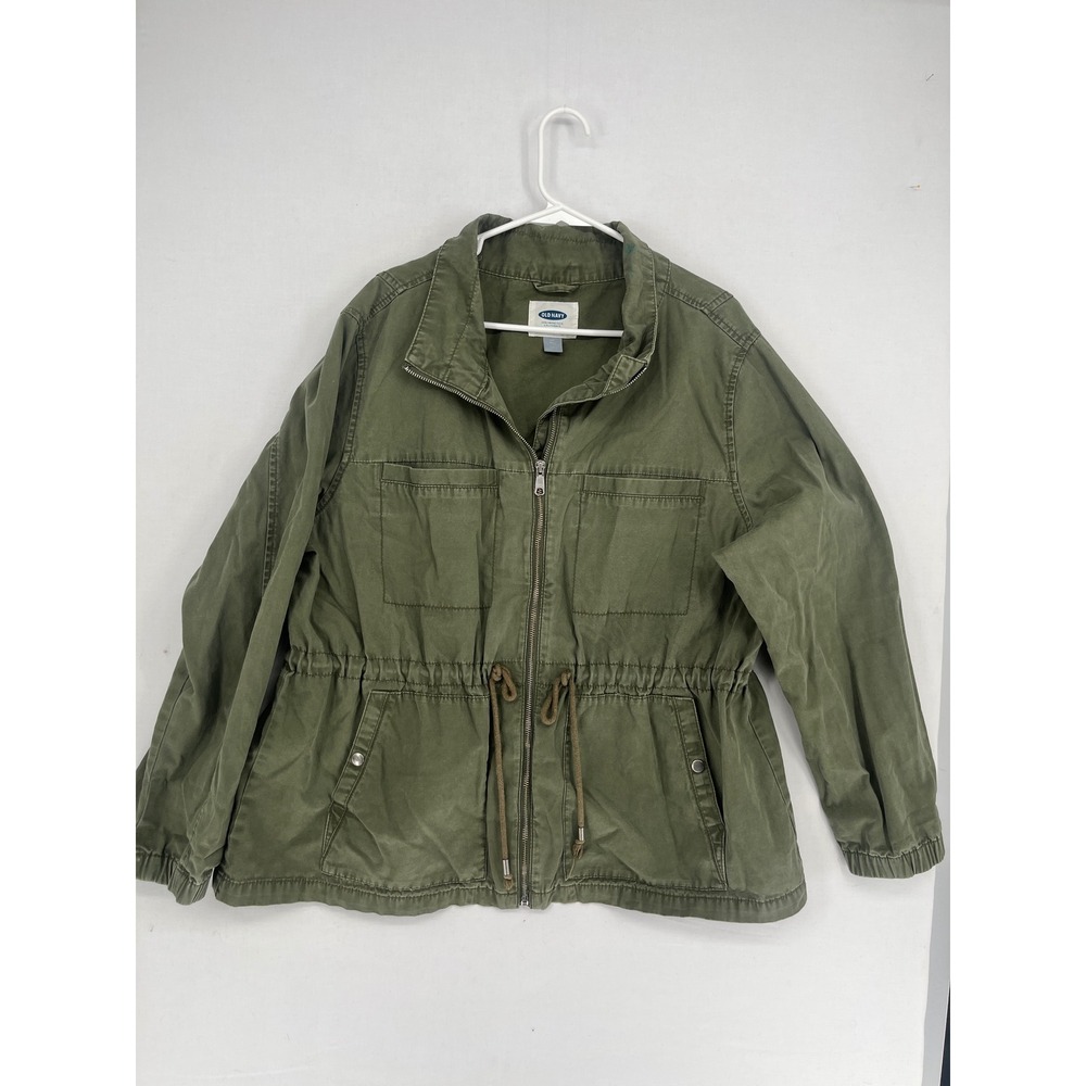 Old Navy Field Jacket Womens XXL Olive Green Utility Cinched Waist Cotton 3016